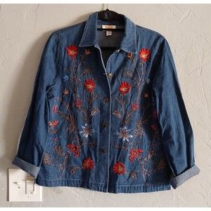 Talbots Jacket Women Size S,Embroidery,Cotton , 17 Inch Of Armp To Armp, 23 Long